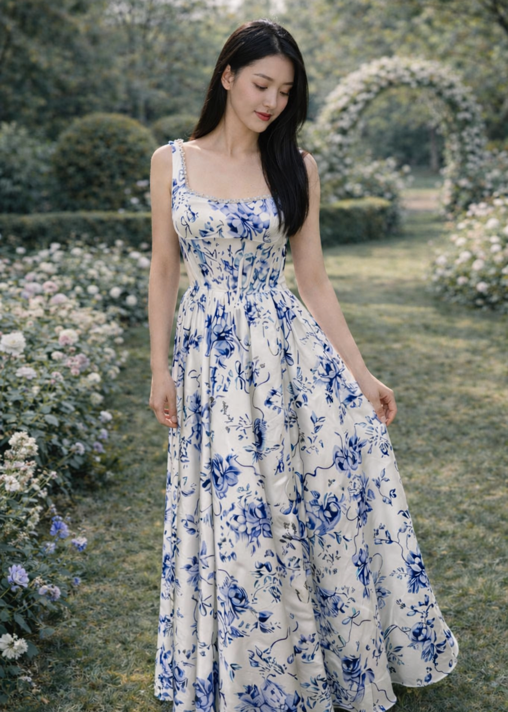 Blossoming Porcelain Satin Dress
