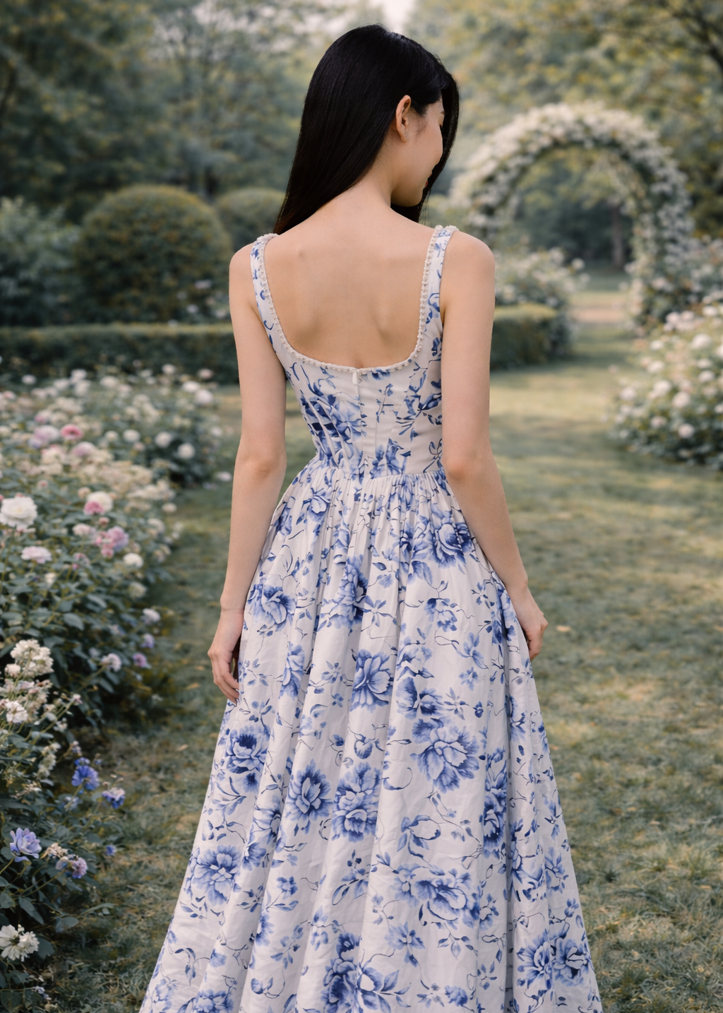 Blossoming Porcelain Satin Dress