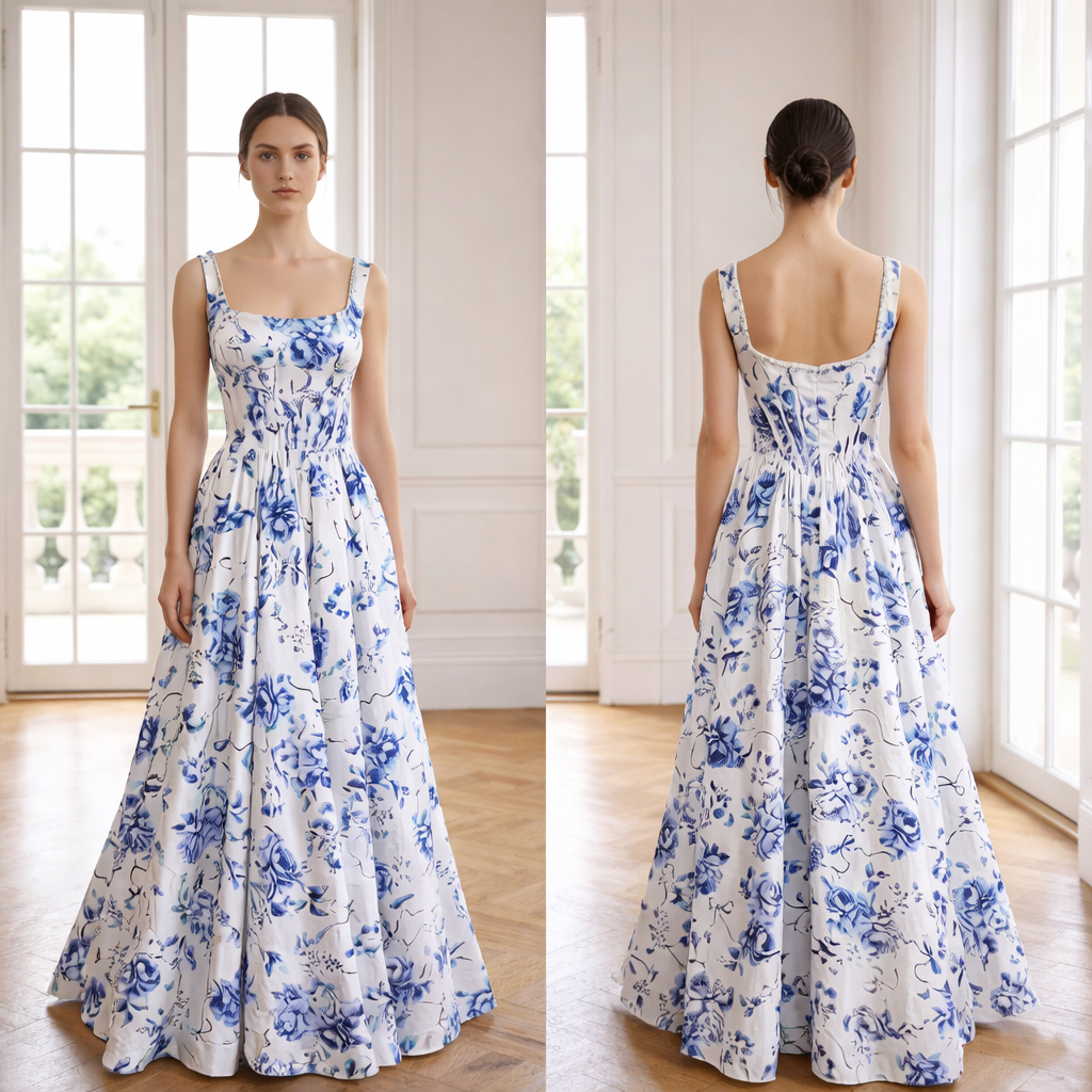 Blossoming Porcelain Satin Dress