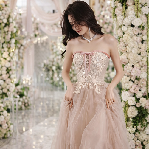 Blush Lace Corset Ball Gown