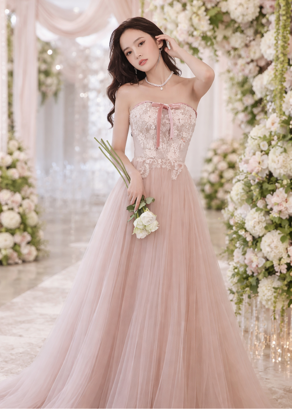 Blush Lace Corset Ball Gown
