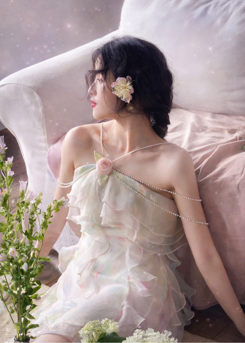 Petal Veil Ruffle Dress