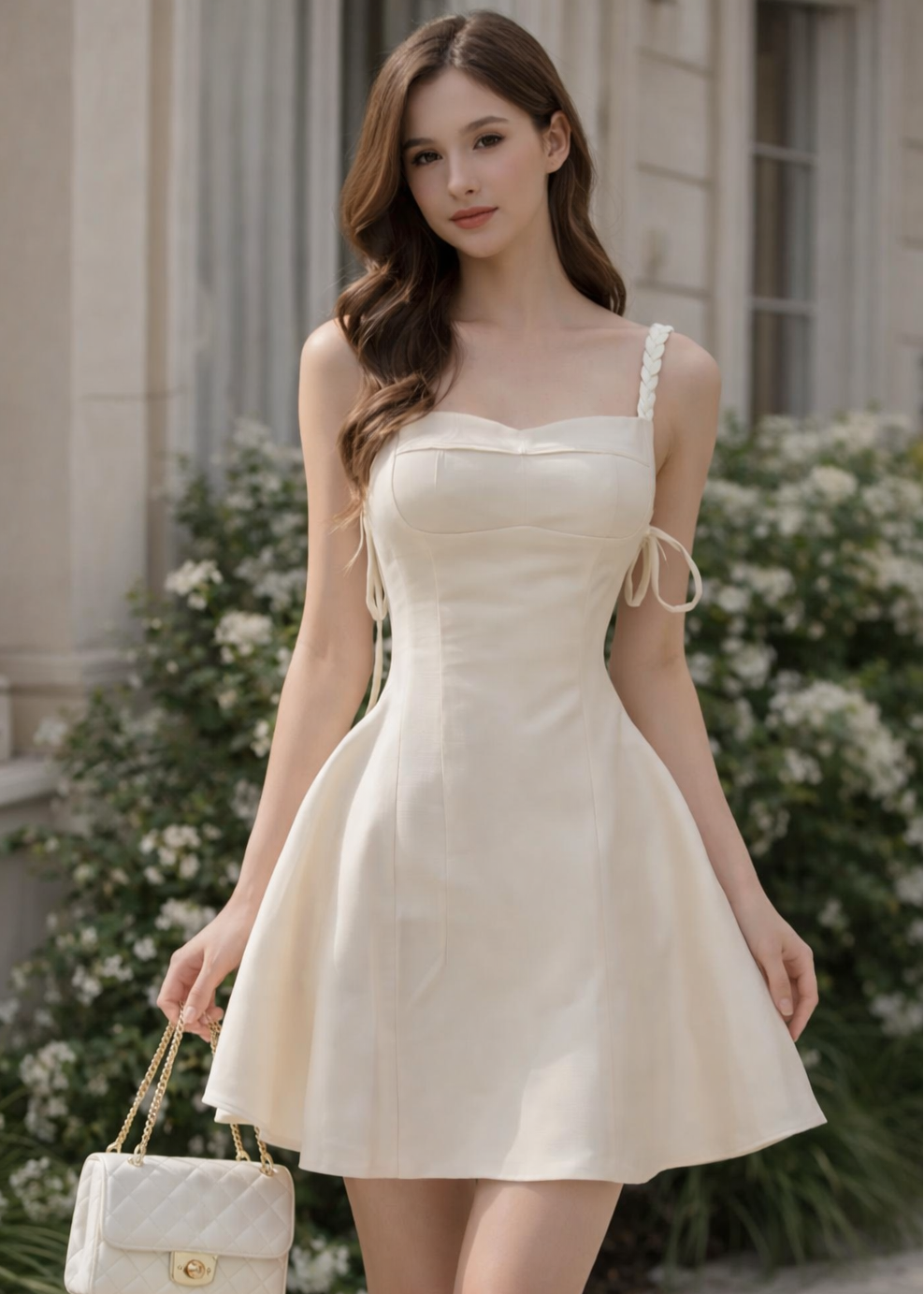 Ivory Twist Strap Mini Dress