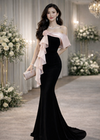 Blush Bow Fishtail Evening Gown