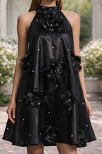 Crystal Blossom Satin Mini Dress