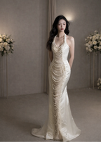 Pearl Cascade Fishtail Evening Gown