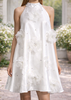 Crystal Blossom Satin Mini Dress
