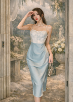 Ethereal Pearl Satin Corset Midi