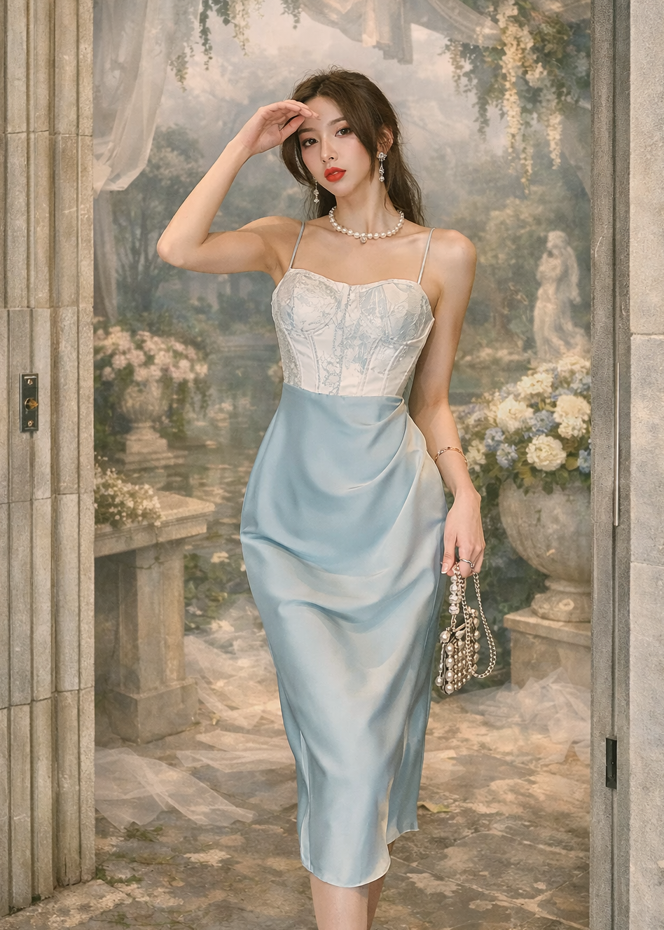 Ethereal Pearl Satin Corset Midi