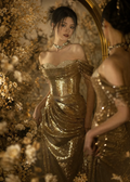 Golden Whisper Sequin Fishtail Gown