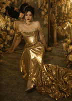 Golden Whisper Sequin Fishtail Gown