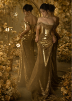 Golden Whisper Sequin Fishtail Gown