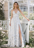 Pearl Blossom Halter Slit Dress
