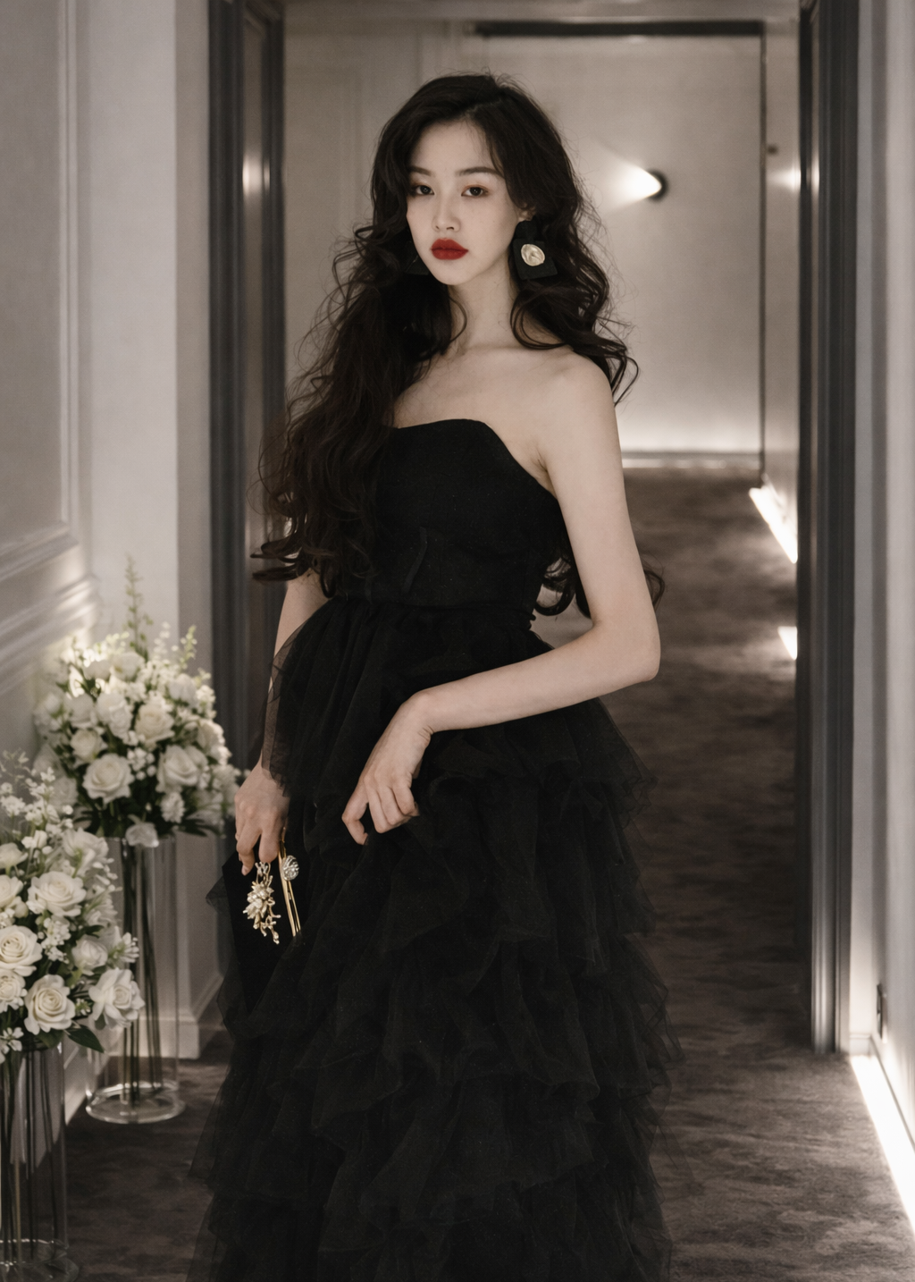 Midnight Bloom Tulle Gown