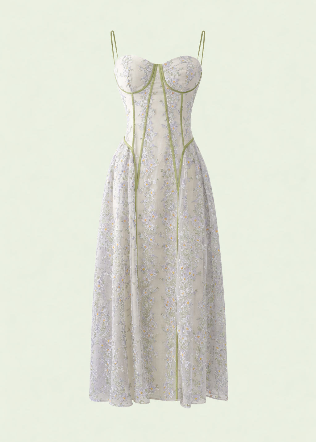 Sage Petal Embroidered Midi Dress