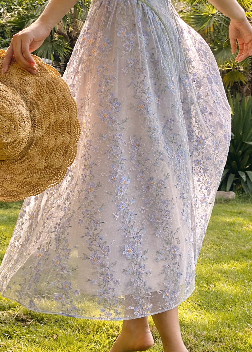 Sage Petal Embroidered Midi Dress