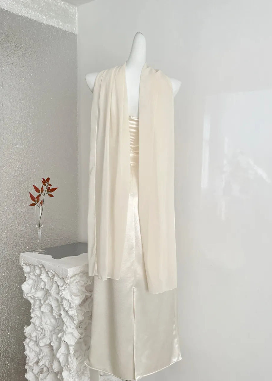 Champagne Sequin Satin Maxi Dress with Shawl